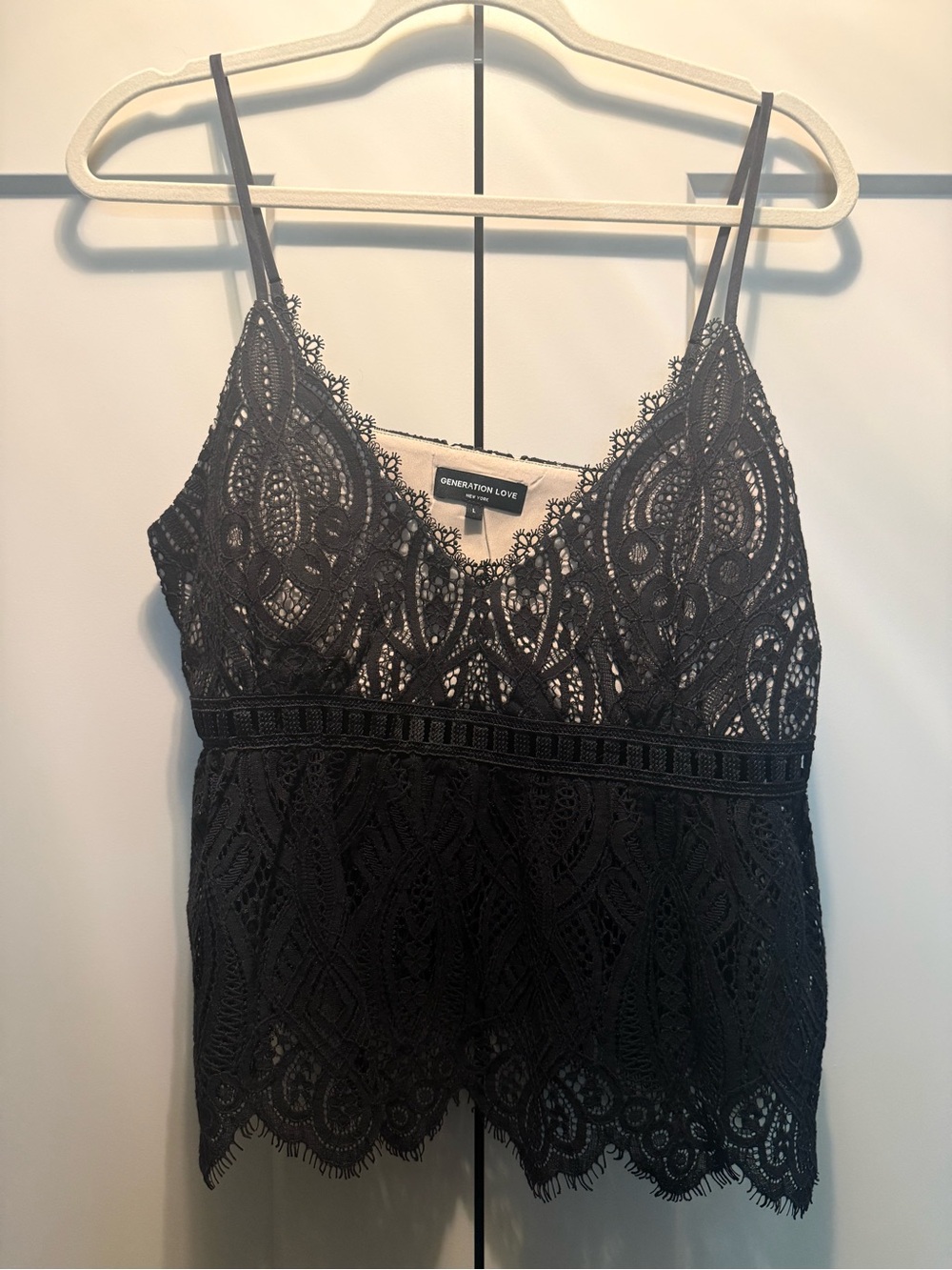 Generation Love Black Lace Camisole with Scalloped Hem